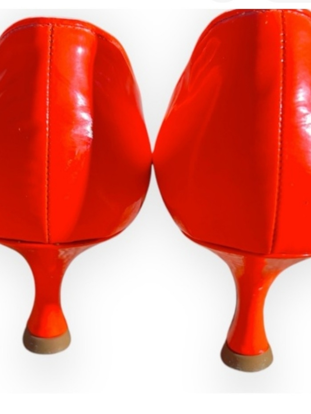 Manolo Blahnik Bright Orange Patent Leather Pointed Toe Pumps - Picture 3 of 6
